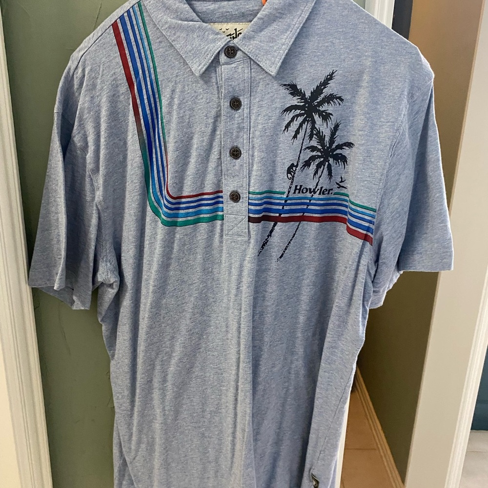 Howler Brothers Gray Striped Palm Polo